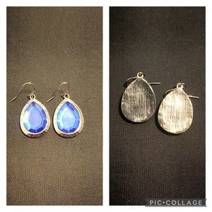 Silver encased blue crystal teardrop dangles
